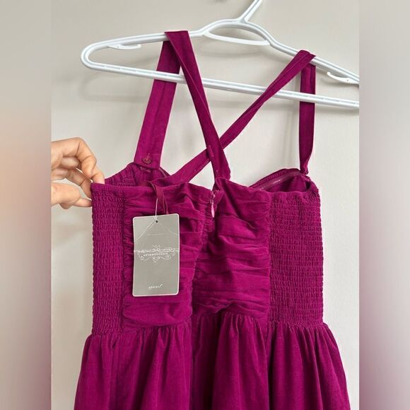 NWT Anthropologie HD In Paris Magenta Pink Suede Paca Halter Dress - Picture 5 of 16
